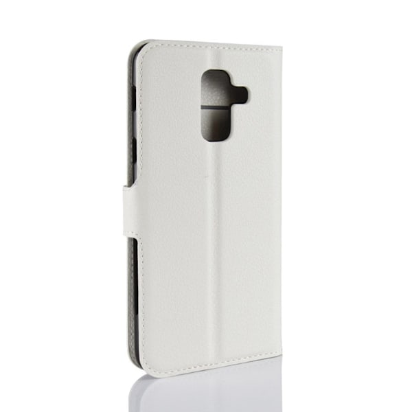 Samsung Galaxy A6 Plus (2018) mobilfodral PU läder skyddande korthållare sedelförvaring stående läge - Vit Vit