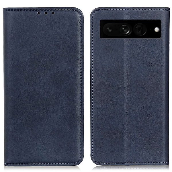 Google Pixel 7 Pro flip etui i ægte læder med pung – Blå Blue