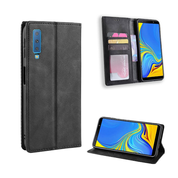 Samsung Galaxy A7 (2018) vintage stil læder flip etui - Sort Black
