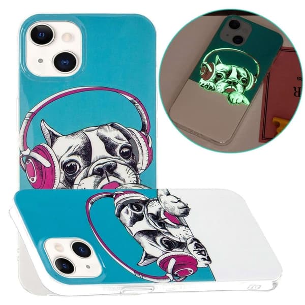 Deco iPhone 14 Suojakotelo - Headphone Koira Multicolor
