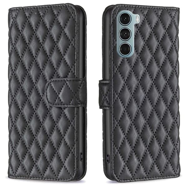 Rhombus Mønster Matte Flip Case til Motorola Moto G200 5G / Edge S30 - Sort Black