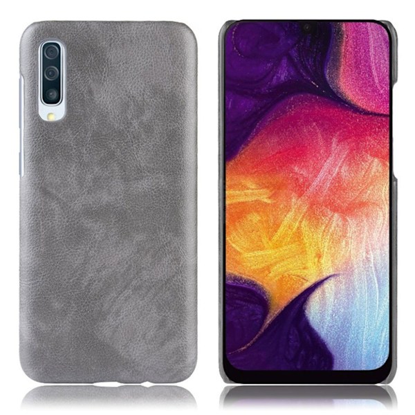Samsung Galaxy A70 litchi coated fodral - Grå Silvergrå