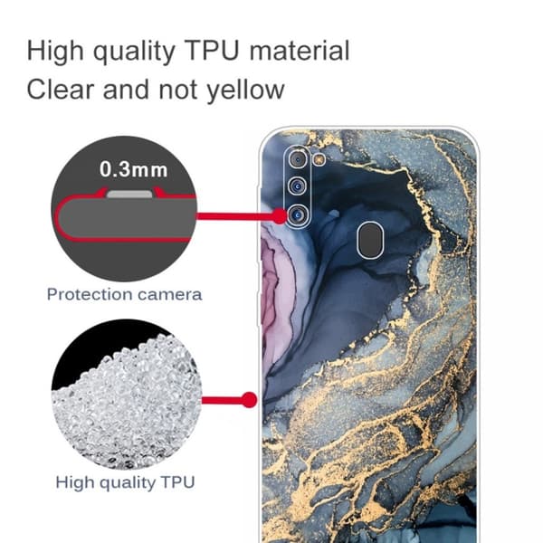 Marble Samsung Galaxy M21 2021 Suojakotelo - Blue On Golden Splash Marble Multicolor