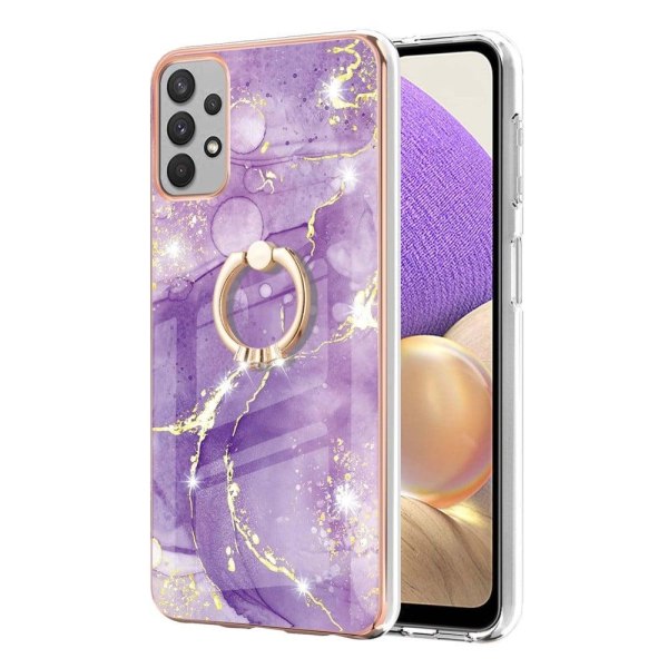 Marble Patterned Suojakuori With Ring Holder For Samsung Galaxy M32 5G / A32 5g - Vihreä And Keltainen Marble Haze Purple