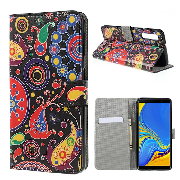 Samsung Galaxy A7 (2018) kuviollinen synteetti nahkainen lompakko kotelo kortti ja seteli paikoilla - Abstrakti Kuvio Multicolor