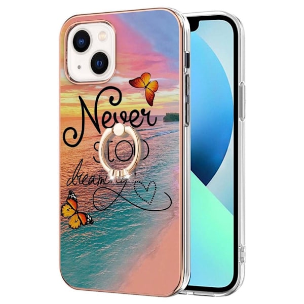 Marble Patterned Suojakuori With Ring Holder For iPhone 14 - Never Stop Dreaming Multicolor