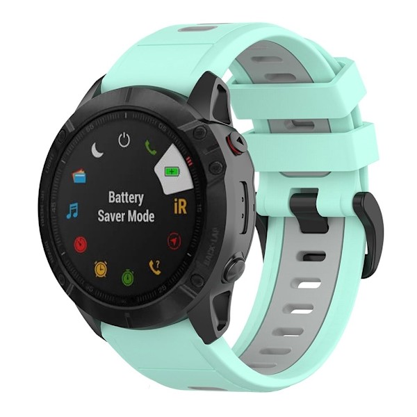 Garmin Fenix 7S klockarmband i silikon med dubbla färger - Blågrön / Grå Grön