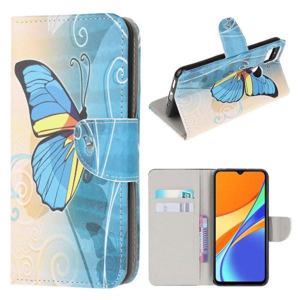Wonderland Xiaomi Redmi 9C Flip etui - Blå sommerfugl Blue
