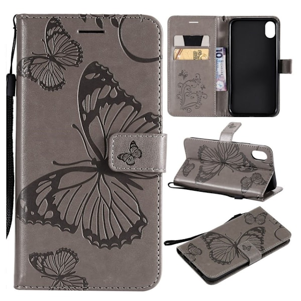 Butterfly läder iPhone Xr fodral - Silver/Grå Silvergrå