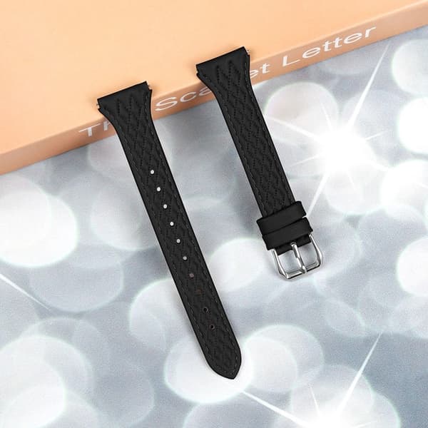 Pebble 2 / Time Round Rhombus Imprinted Genuine Cow Leather Watch Strap - Sort Black