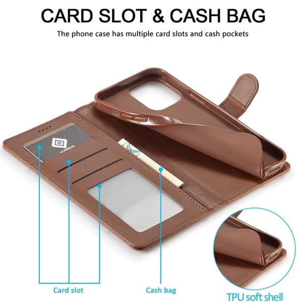LC.IMEEKE iPhone 14 Pro Läppäkotelo - Ruskea Brown