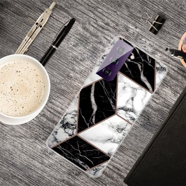 Marmormotiv Samsung Galaxy S21 FE skal - Grå / Svart / Vit multifärg