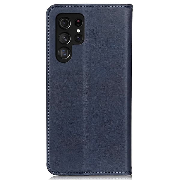 Flip Etui med Pung i Ægte Læder til Samsung Galaxy S23 Ultra - Blå Blue