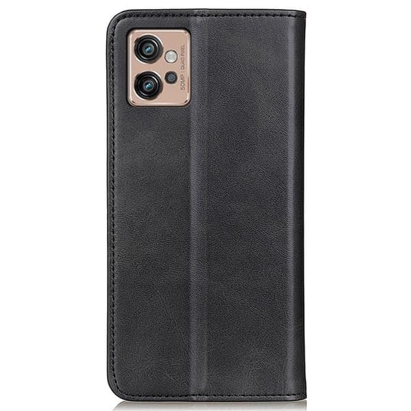 Flip Etui med Pung i Ægte Læder til Motorola Moto G32 - Sort Black