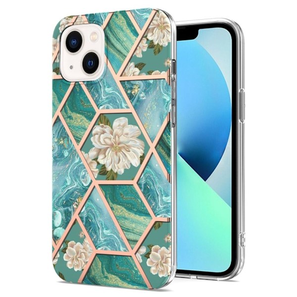 Marmormotiv iPhone 14 skal - Blå Blommor Blå