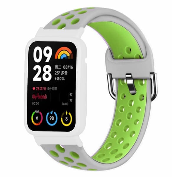 Xiaomi Smart Band 8 Pro Silicone Watch Bands Replacement Strap med Watch Case - Grå + Grøn Green
