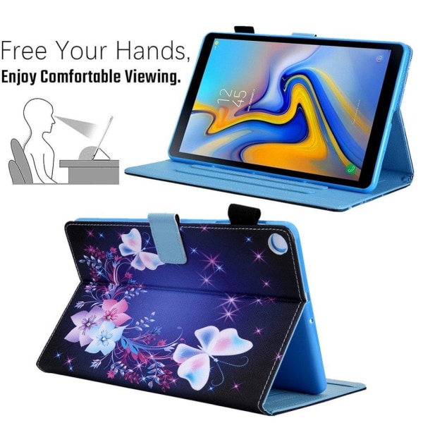 Samsung Galaxy Tab A 10.1 (2019) elegant mönstrad läder flip fodral - blomma / fjäril Blå