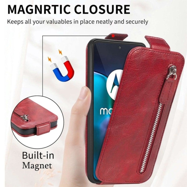 Vertical Flip Phone Suojakotelo With Zipper For Motorola Edge 30 - Punainen Red