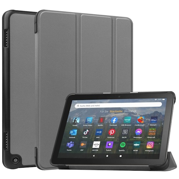 Tri-fold läderfodral för Amazon Fire 8 HD (2022) - Grå Silvergrå