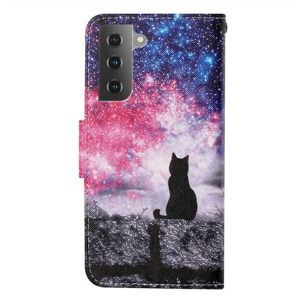 Wonderland Samsung Galaxy S23 Plus Läppäkotelo - Starry Sky / Kissa Multicolor
