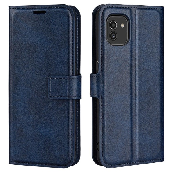 Hållbart konstläder Samsung Galaxy A03 fodral med plånbok - Blå Blå
