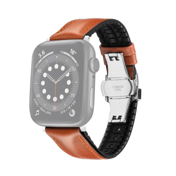 Apple Watch Series 6 / 5 44mm comfortable leather watch band - Orange / Silver Orange