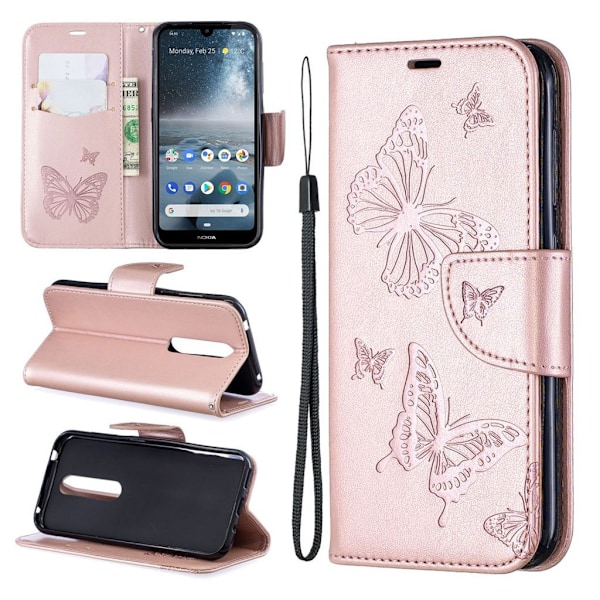 Butterfly Nokia 4.2 veske - Rose gull Pink
