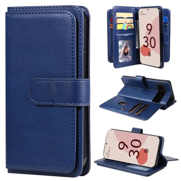 Lommebok-etui med 10 lommeseksjoner for Google Pixel 7 Pro - Mørkeblå Blue