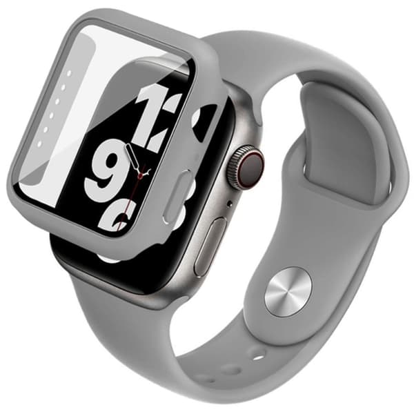 IMAK Apple Watch (44mm) silikonisuojus kellon hihnalla + karkaistu lasi - Harmaa Silver grey