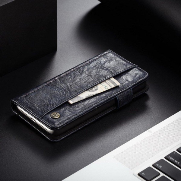 iPhone XS CASEME vintage tyylinen syntetti nahkainen lompakko suojakotelo useilla kortti paikalla - Sininen Blue