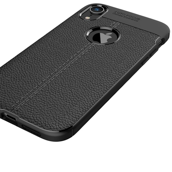 iPhone Xr etui med litchi-tekstur - Sort Black