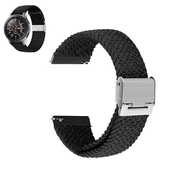 20mm Universal elastinen nailon kellohihna - Musta Black
