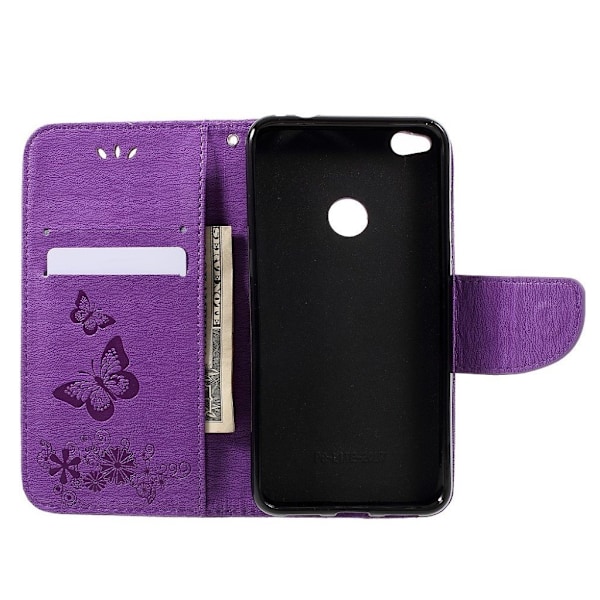 Butterfly läder Huawei Honor 8 Lite fodral - Lila Lila