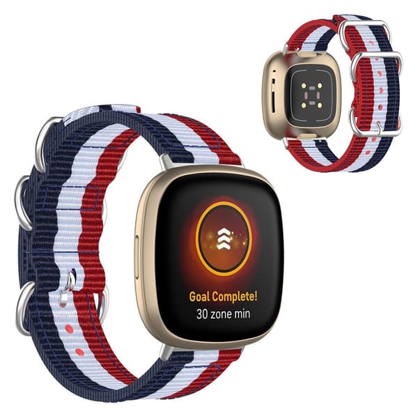 Fitbit Sense / Versa 3 nylon rem - blå / hvid / rød Multicolor