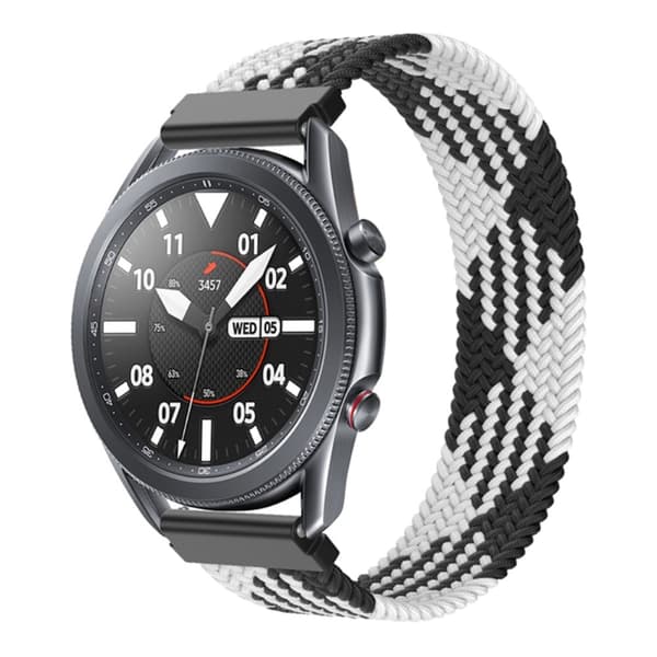 Samsung Galaxy Watch 3 (45 mm) klockarmband i elastisk nylon - Svart / Vit Storlek: Xs Vit