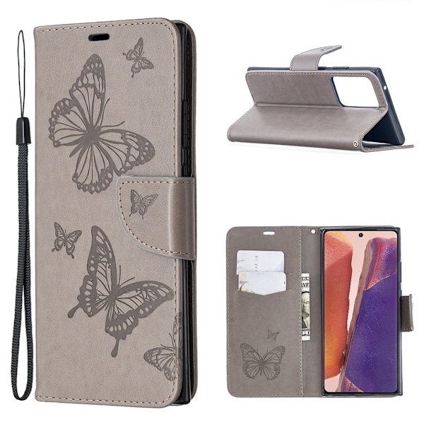 Butterfly Samsung Galaxy Note 20 Ultra Flippetui - Grå Silver grey