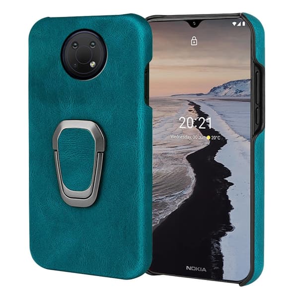 Stötsäkert läderfodral med oval kickstand för Nokia G10 - Cyan Grön