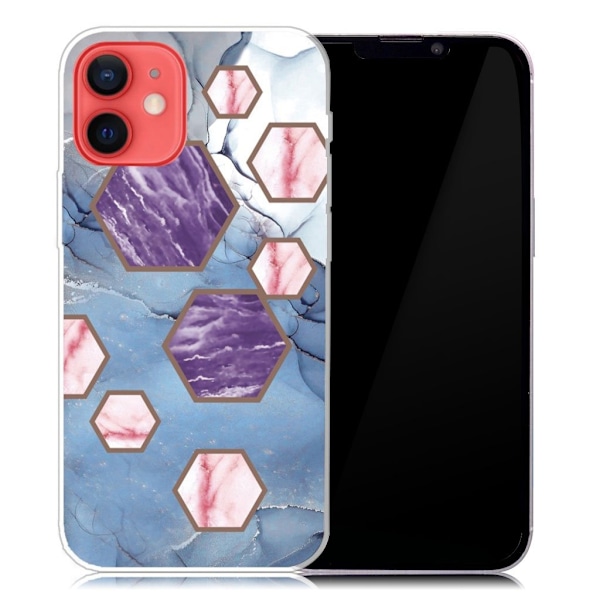 Marmormotiv iPhone 13 Mini skal - Hexagonfragment I Blått multifärg