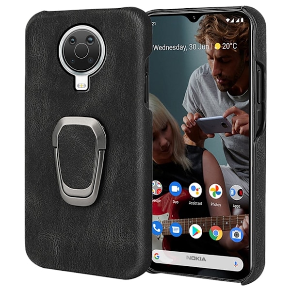 Stødsikkert lædercover med oval kickstand til Nokia G20 - Sort Black