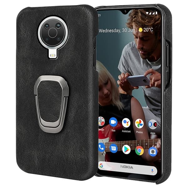 Stötsäkert läderfodral med oval kickstand för Nokia G20 - Svart Svart