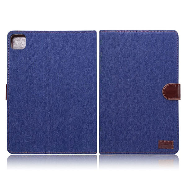 iPad Air (2020) jeans klæde læder flip etui - mørkeblå Black