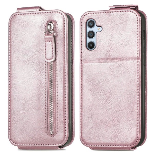 Vertical Flip Phone Fodral med Zipper till Samsung Galaxy A54 - Rosa