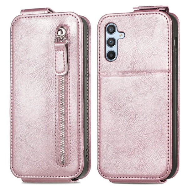 Vertical Flip Phone Fodral med Zipper till Samsung Galaxy A54 - Roséguld Rosa