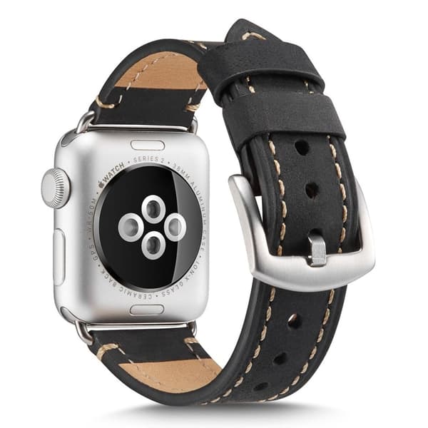 Crazy Horse Apple Watch Series 4 44mm ægte læder Urrem - Sort Black