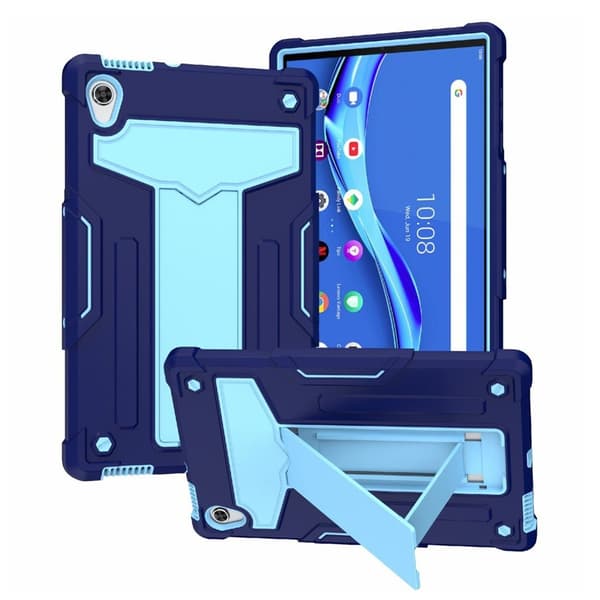 Lenovo Tab M10 HD Gen 2 T-formad kickstabd + silikonskydd - Marinblå / Ljusblå Grön