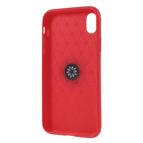 IPhone 9 mobilskal silikon metall fingerring utfällbart ben - Röd Röd