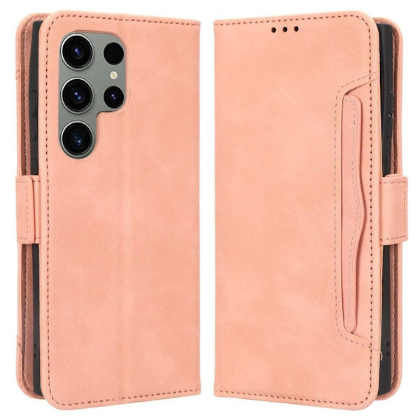 Stilfuldt Læder Etui med Pung til Samsung Galaxy S23 Ultra - Lyserød Pink