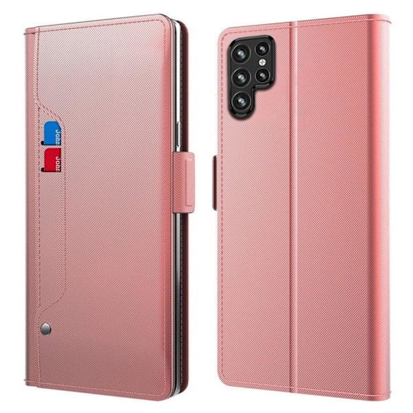 Phone Fodral med Make-up Mirror och Slick Design till Samsung Galaxy S22 Ultra - Roséguld Rosa