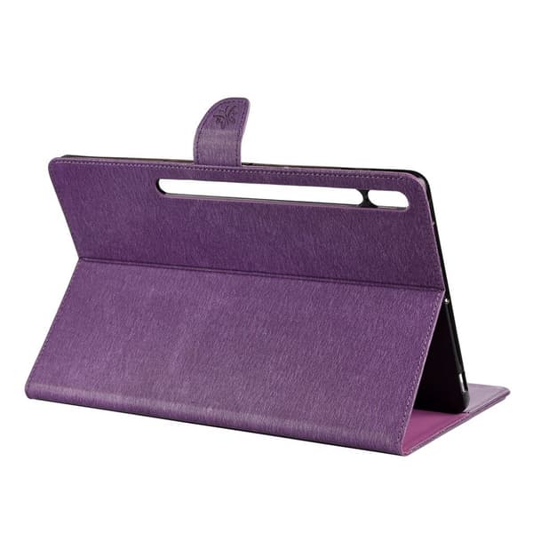 Samsung Galaxy Tab S7 Plus Butterflies Imprint Lær Etui - Lilla Purple