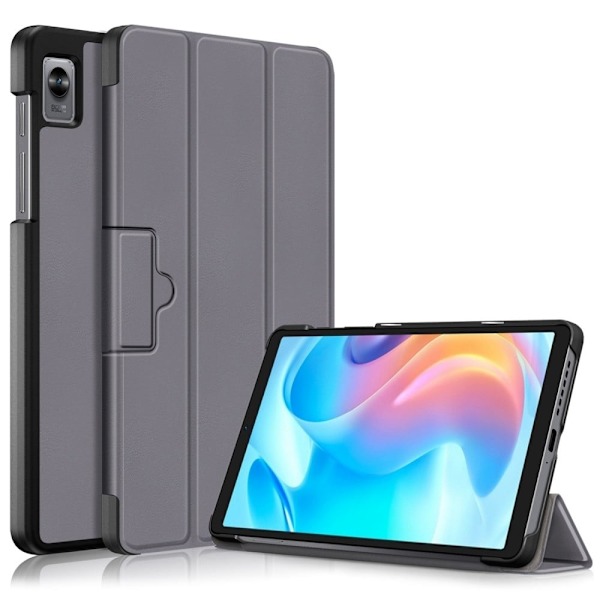 Tri-fold läderfodral för Realme Pad Mini - Grå Silvergrå